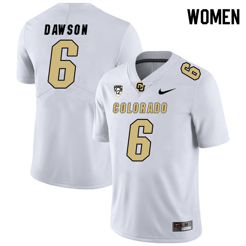 Women #6 Tar'Varish Dawson Colorado Buffaloes College Football Jerseys Stitched Sale-White - Click Image to Close